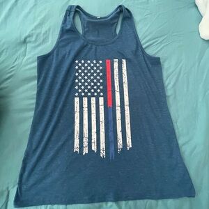 Blue Women's Racerback Tank with Distressed Flag Print
